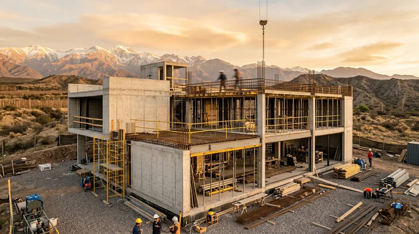 Obra de construcción residencial en Mendoza, Argentina